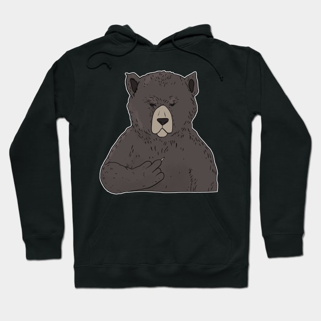 Grumpy Brown Bear Holding Middle Finger Hoodie by Mesyo